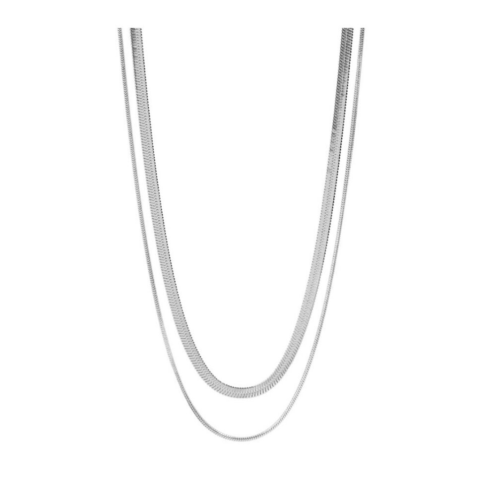 Silver Layered Herringbone Necklace – Hypoallergenic, Tarnish & Water-Resistant